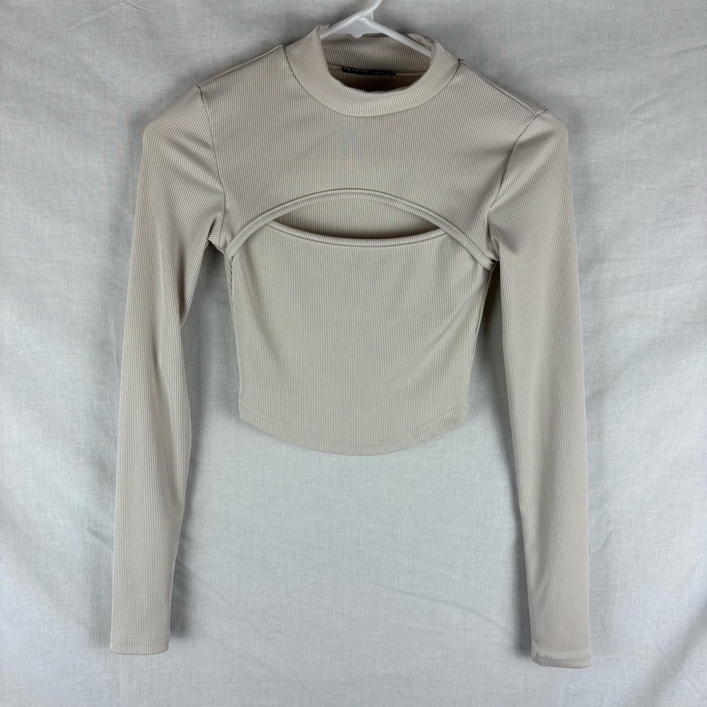 SHEIN Mock Neck Long Sleeve Cutout Ribknit Top Size XS